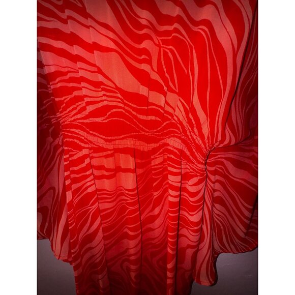 Red Swirl Kimono Sleeve Chiffon Dress Top Size 8 Sexy Boho Luxury Glamour Y2K - Picture 4 of 6